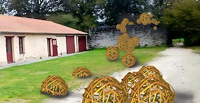 Une oeuvre collective : boules tressées en osier à Carquefou