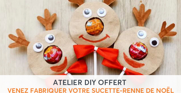 Atelier créatif DIY gourmand : sucette renne de Noël dans les galeries Aushopping Trignac