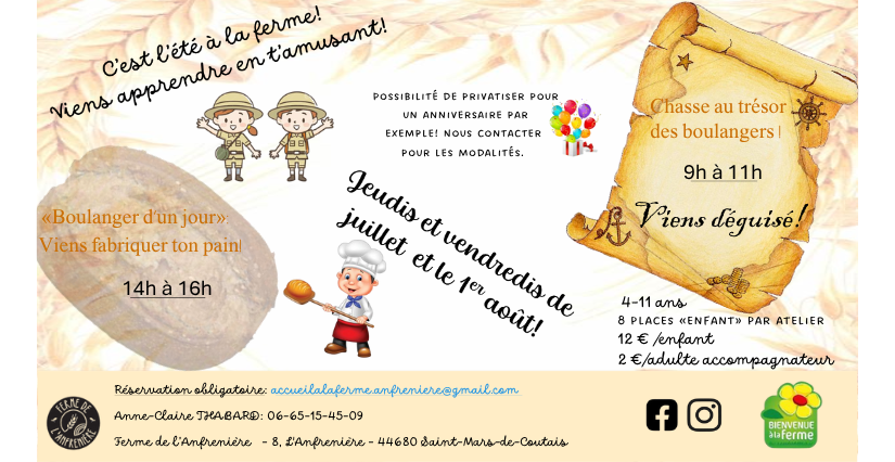 Les animations de l'été à la ferme de l'Anfrenière de St-Mars-de-Coutais